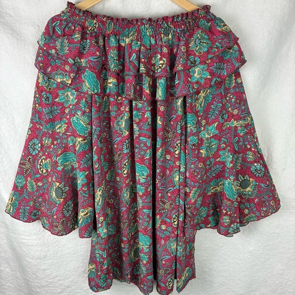 Earthbound Boho Off Shoulder Floral Tunic Size L Ruffle Festival Top - Picture 3 of 6